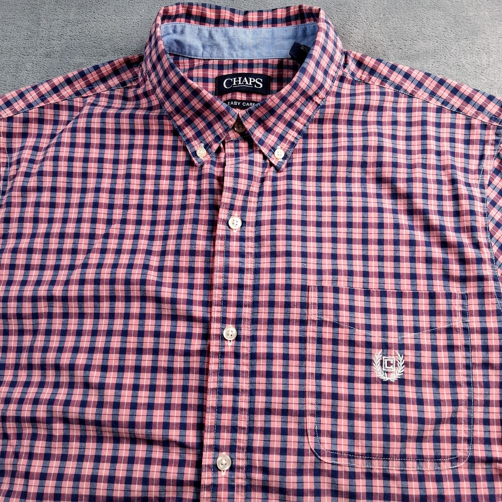CHAPS Easy Care Button Shirt Men's Short Sleeve Checkered Plaid Shirt‎ Size XL